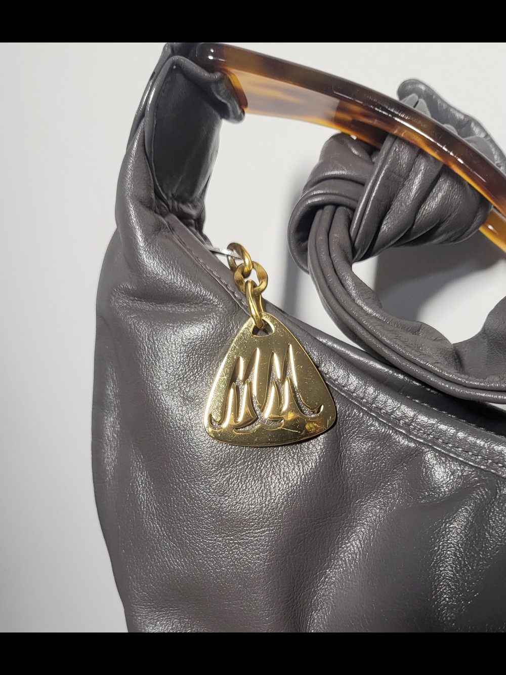 Sleek Dark Gray Hobo Shoulder Bag with Gold Charm - Picture 5 of 10